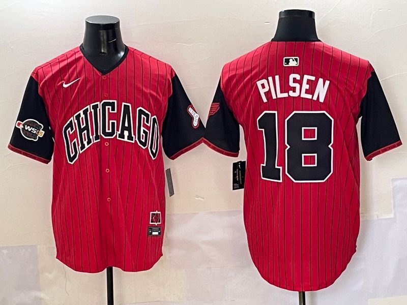 Men Chicago White Sox #18 Pilsen Red Stripe Joint Name Nike 2025 MLB Jersey style 24